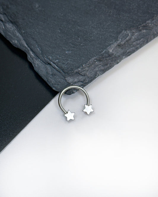 Super Cute Star Horseshoe Hoops, made from 316L stainless steel for septum, ear and nose piercings. Astrology and stars