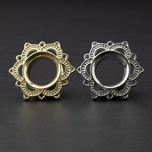 Pair of Silver or Gold Tunnels - Ear Gauges For Stretched Ears - Ear Stretchers - Flesh Tunnels - Plugs and Tunnels - Ornate Tunnels