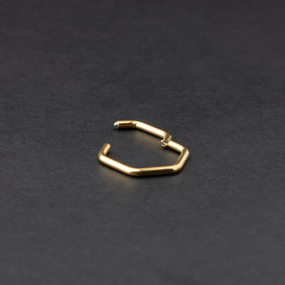 Gold Minimal Hexagon Clicker Ring, Huggie Hoop Earrings, Septum Jewelry, Daith Piercing, Septum Clicker, Nose Jewelry