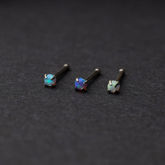 Opal Stainless Steel Straight Nose Nose Studs, Jewelled Nose Rings, 0.8mm Nose Piercing, Fire, OP17, Blue Opal