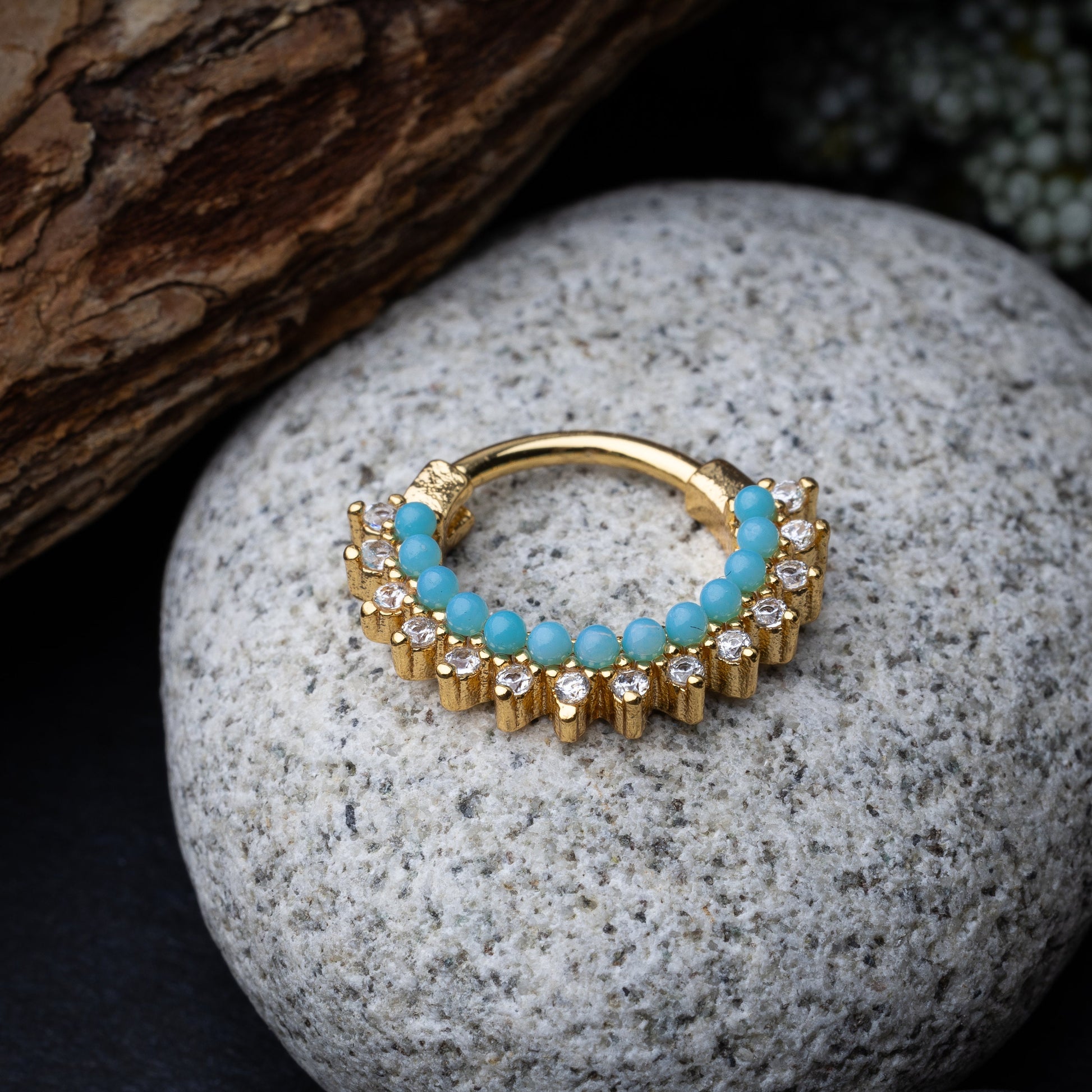 Ornate Septum Ring, Septum Clicker 16 Gauge 1.2mm, Gold Jewelled Septum Clicker, Blue Septum Clicker, Crystal Clicker, Nose Jewelry