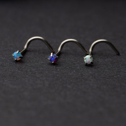 Opal Stainless Steel Nose Screws, Nose Studs, Jewelled Nose Rings, 0.8mm Nose Piercing, Fire, OP17, Blue Opal