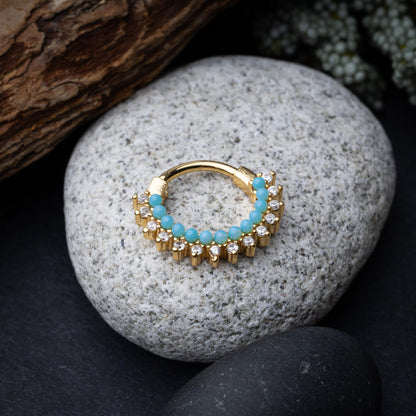 Ornate Septum Ring, Septum Clicker 16 Gauge 1.2mm, Gold Jewelled Septum Clicker, Blue Septum Clicker, Crystal Clicker, Nose Jewelry