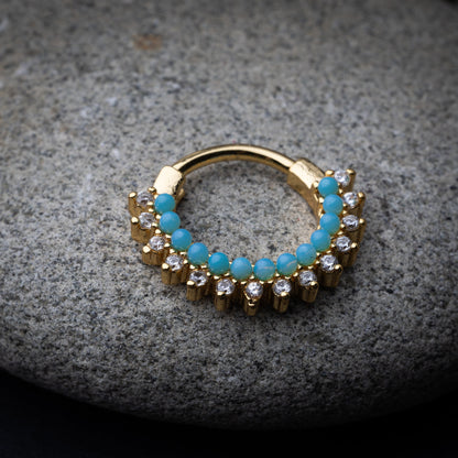 Ornate Septum Ring, Septum Clicker 16 Gauge 1.2mm, Gold Jewelled Septum Clicker, Blue Septum Clicker, Crystal Clicker, Nose Jewelry