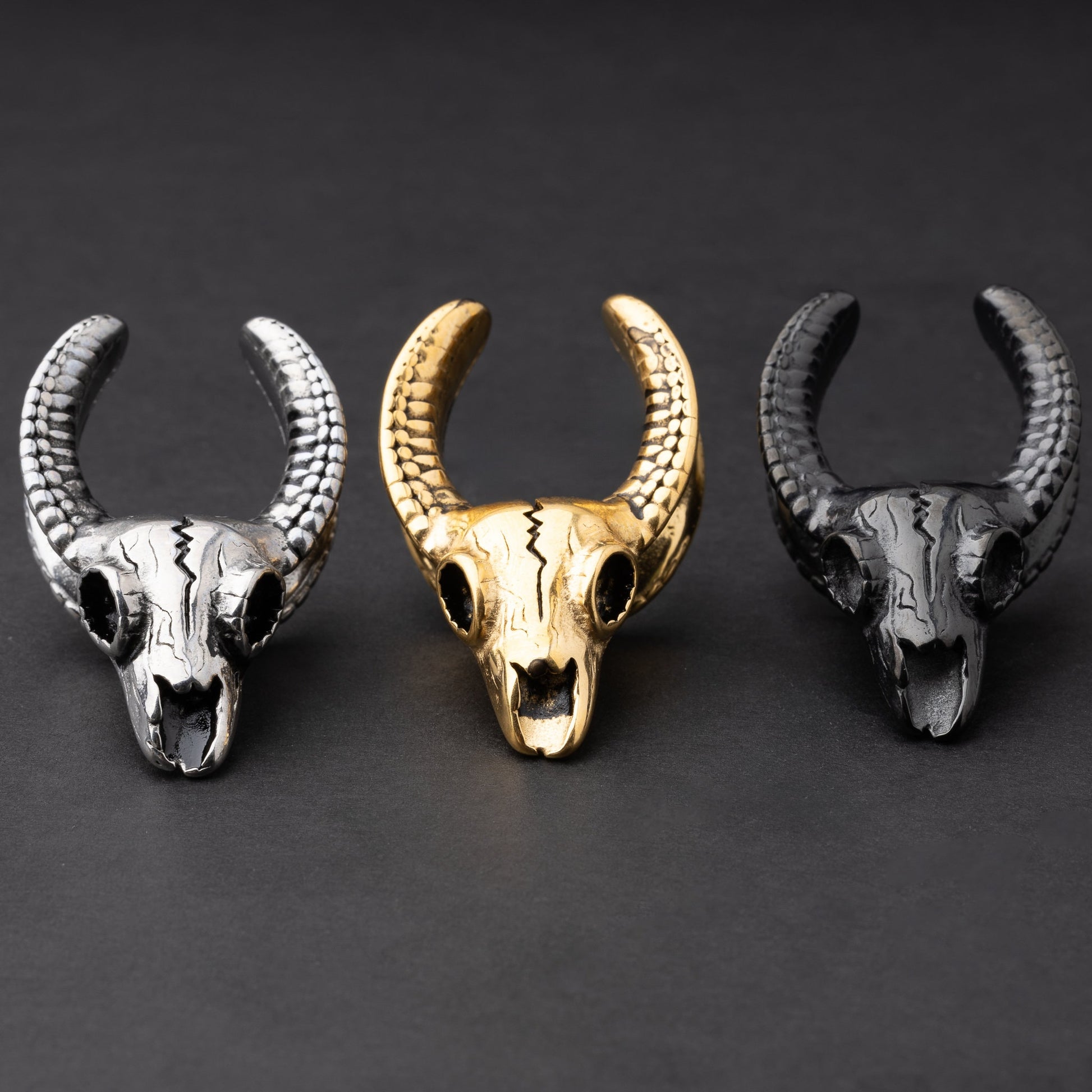 Pair of Skull Ear Tunnels, Saddle Ear Plugs in Gold, Silver, and Black. Ear Saddle Hangers For Stretched Ears, Gothic Plugs and Tunnels