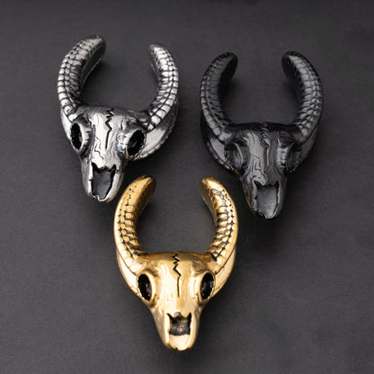 Pair of Skull Ear Tunnels, Saddle Ear Plugs in Gold, Silver, and Black. Ear Saddle Hangers For Stretched Ears, Gothic Plugs and Tunnels