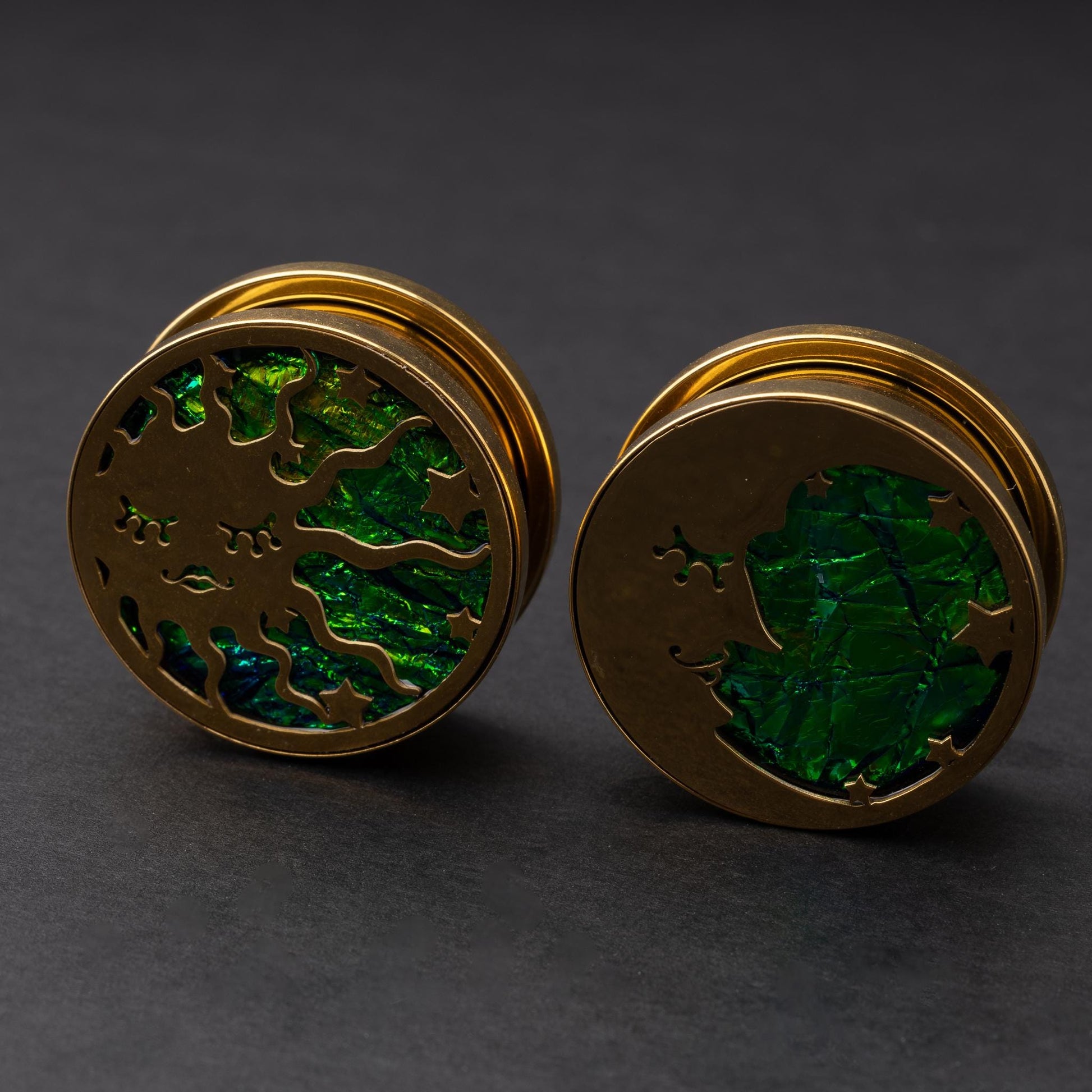 Pair of Sun and Moon Plugs for Gauges. Plugs and Tunnels, in 0G to 1" sizes. Jewelry for Stretched Ears.