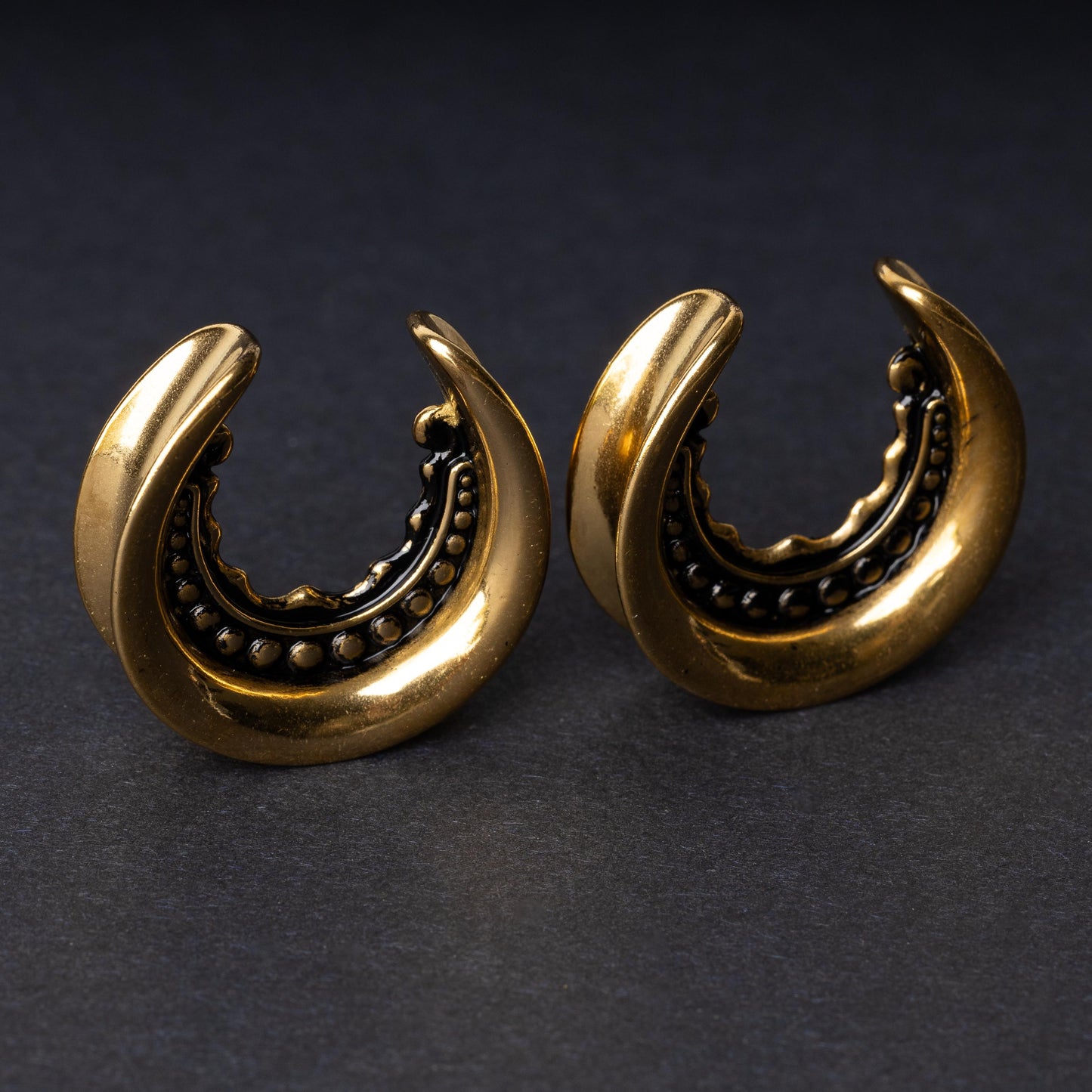 Gold Saddle Plugs for Stretched Ears, Plugs and Tunnels, Gauges, Plug and Tunnel Jewelry, Alternative Wedding Jewelry