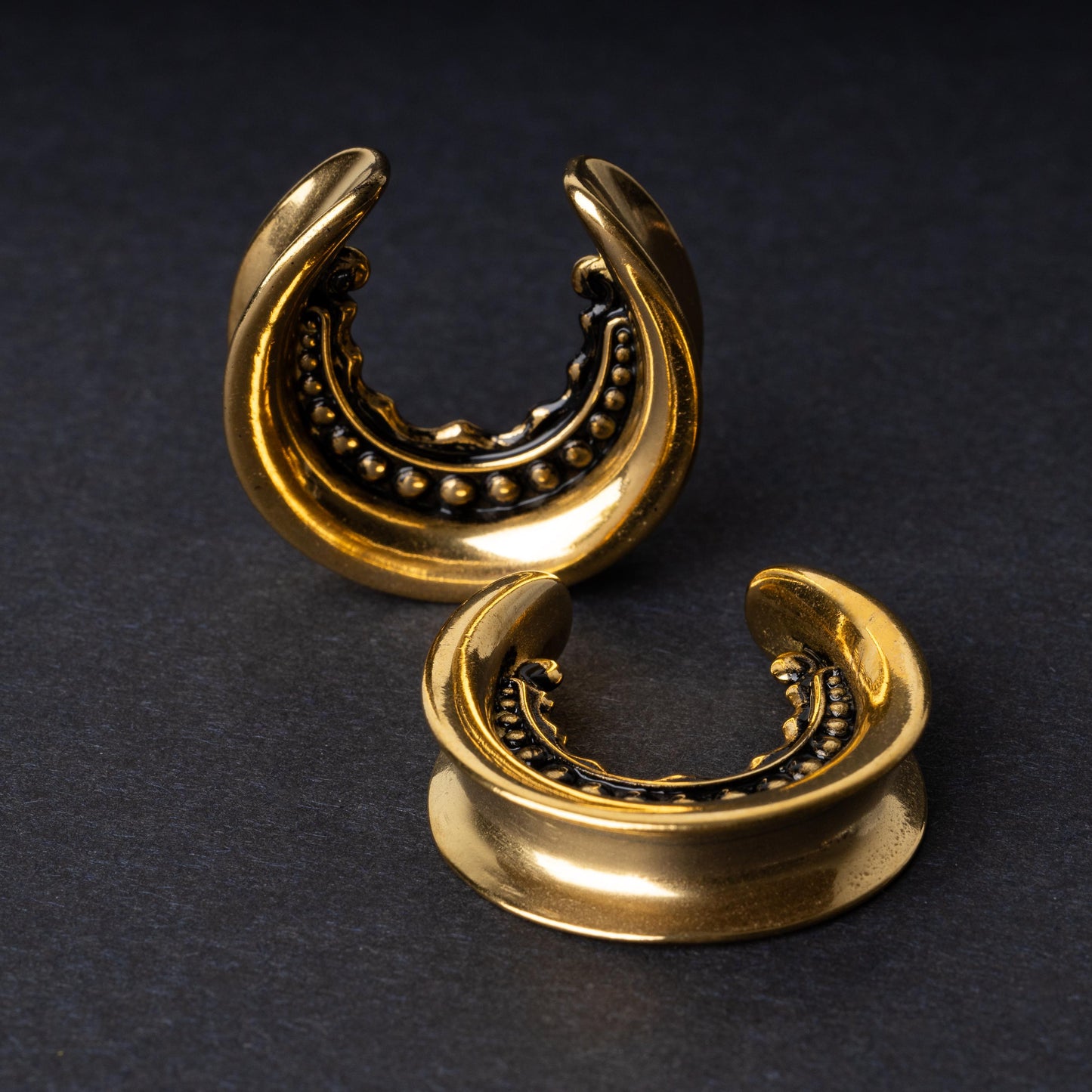 Gold Saddle Plugs for Stretched Ears, Plugs and Tunnels, Gauges, Plug and Tunnel Jewelry, Alternative Wedding Jewelry