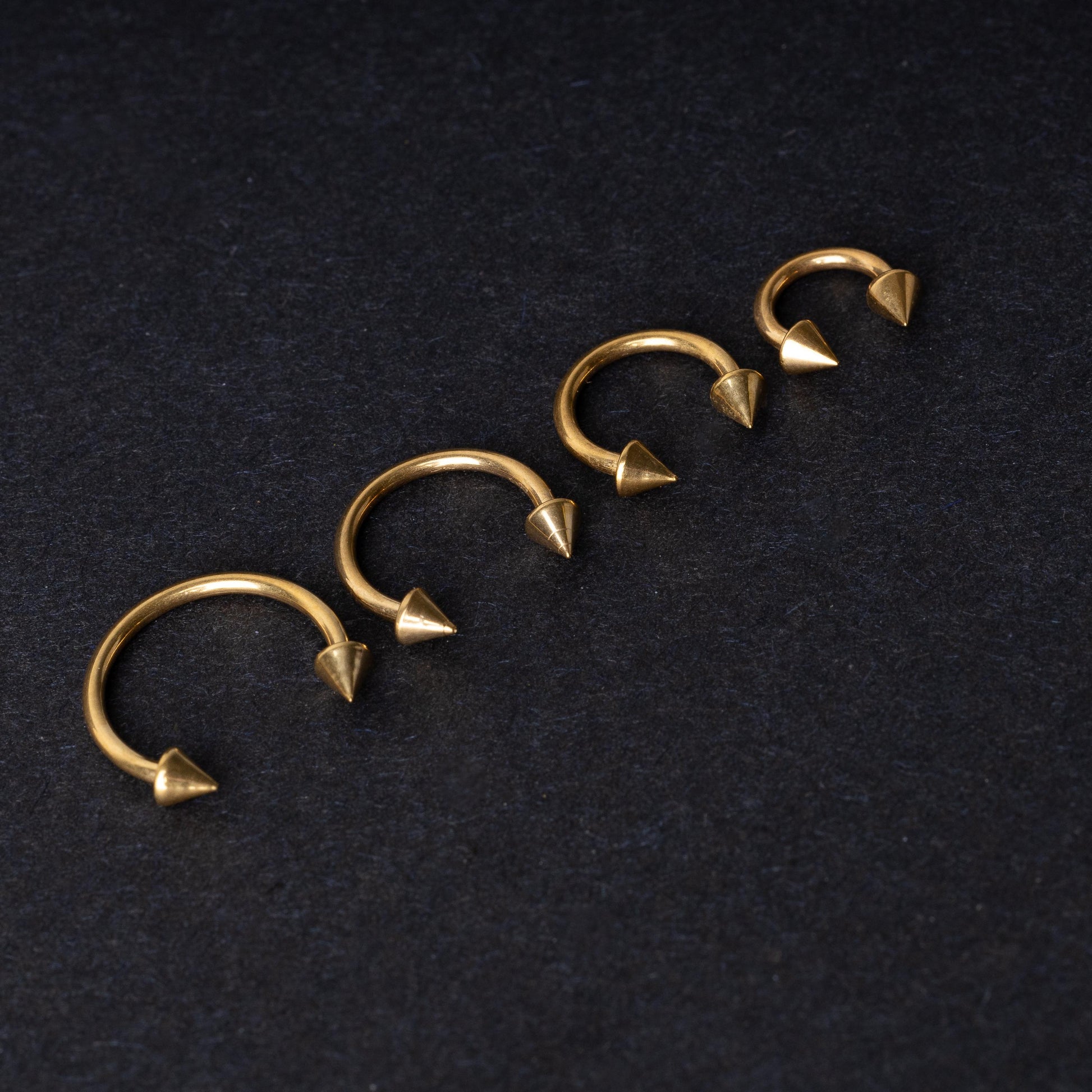 Gold Spiked Horseshoe G23 Titanium Septum Ring – 6mm, 8mm, 10mm or 12mm Hoop, 16G (1.2mm) Hinged Segment for Nose, Conch, or Ear