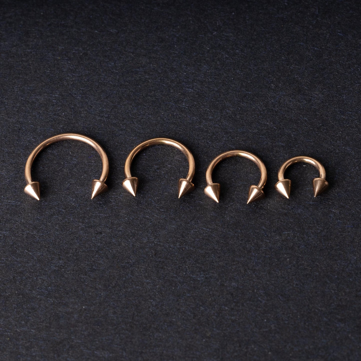 Rose Gold Spiked Horseshoe G23 Titanium Septum Ring – 6mm, 8mm, 10mm or 12mm Hoop, 16G (1.2mm) Hinged Segment for Nose, Conch, or Ear