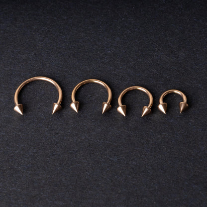 Rose Gold Spiked Horseshoe G23 Titanium Septum Ring – 6mm, 8mm, 10mm or 12mm Hoop, 16G (1.2mm) Hinged Segment for Nose, Conch, or Ear