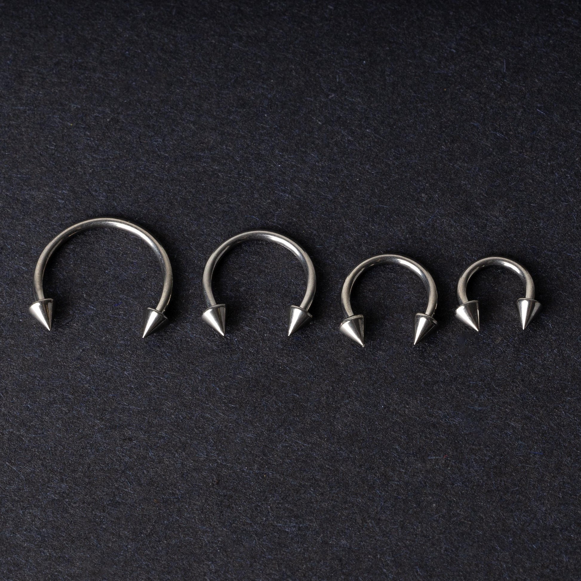 Silver Spiked Horseshoe G23 Titanium Septum Ring – 6mm, 8mm, 10mm or 12mm Hoop, 16G (1.2mm) Hinged Segment for Nose, Conch, or Ear