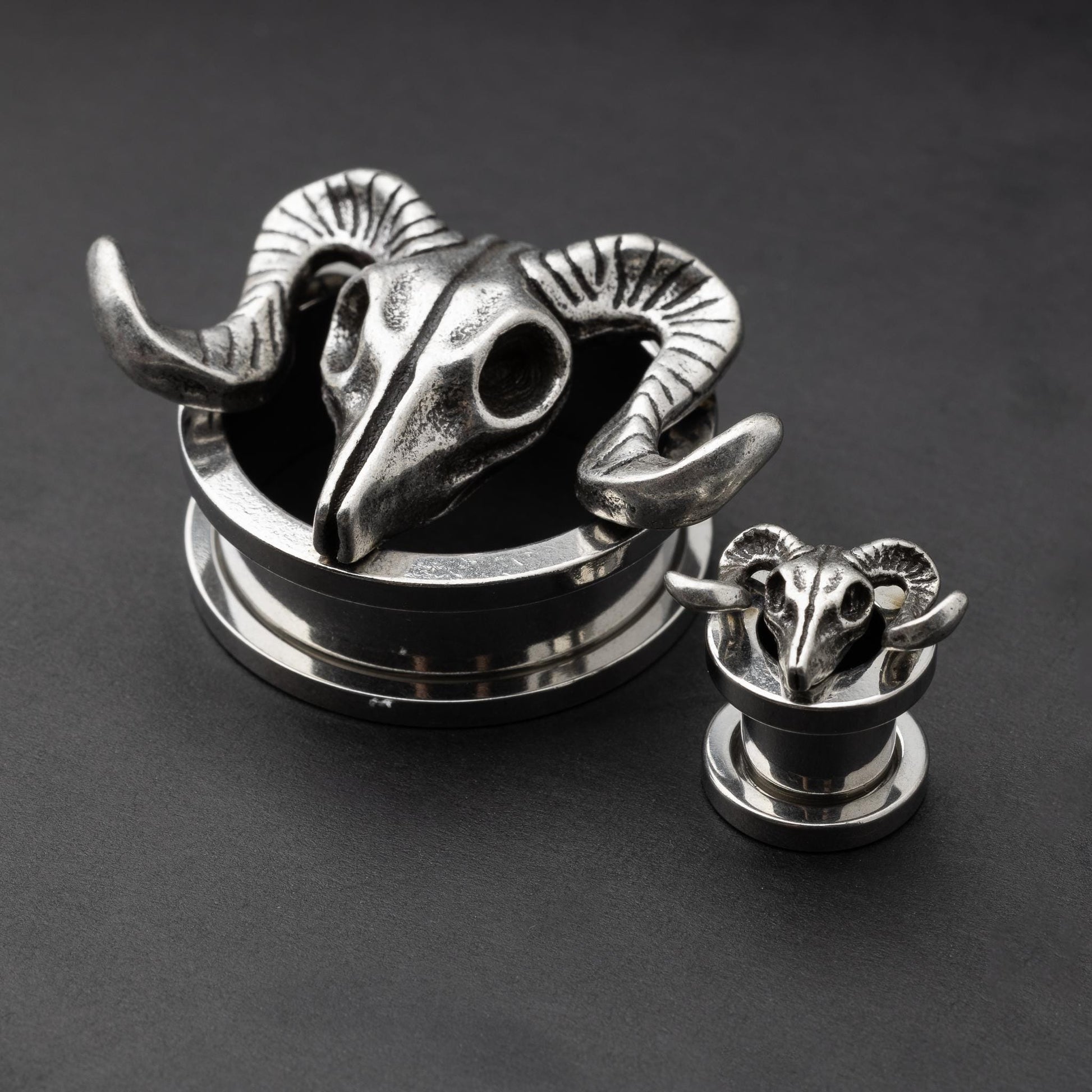 Pair of Rams Head Tunnels for Stretched Ears, Plugs and Tunnels, Gauges, Jewelry for Stretched Ears, Alternative Jewelry.