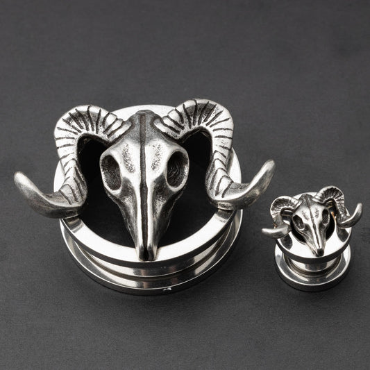 Pair of Rams Head Tunnels for Stretched Ears, Plugs and Tunnels, Gauges, Jewelry for Stretched Ears, Alternative Jewelry.