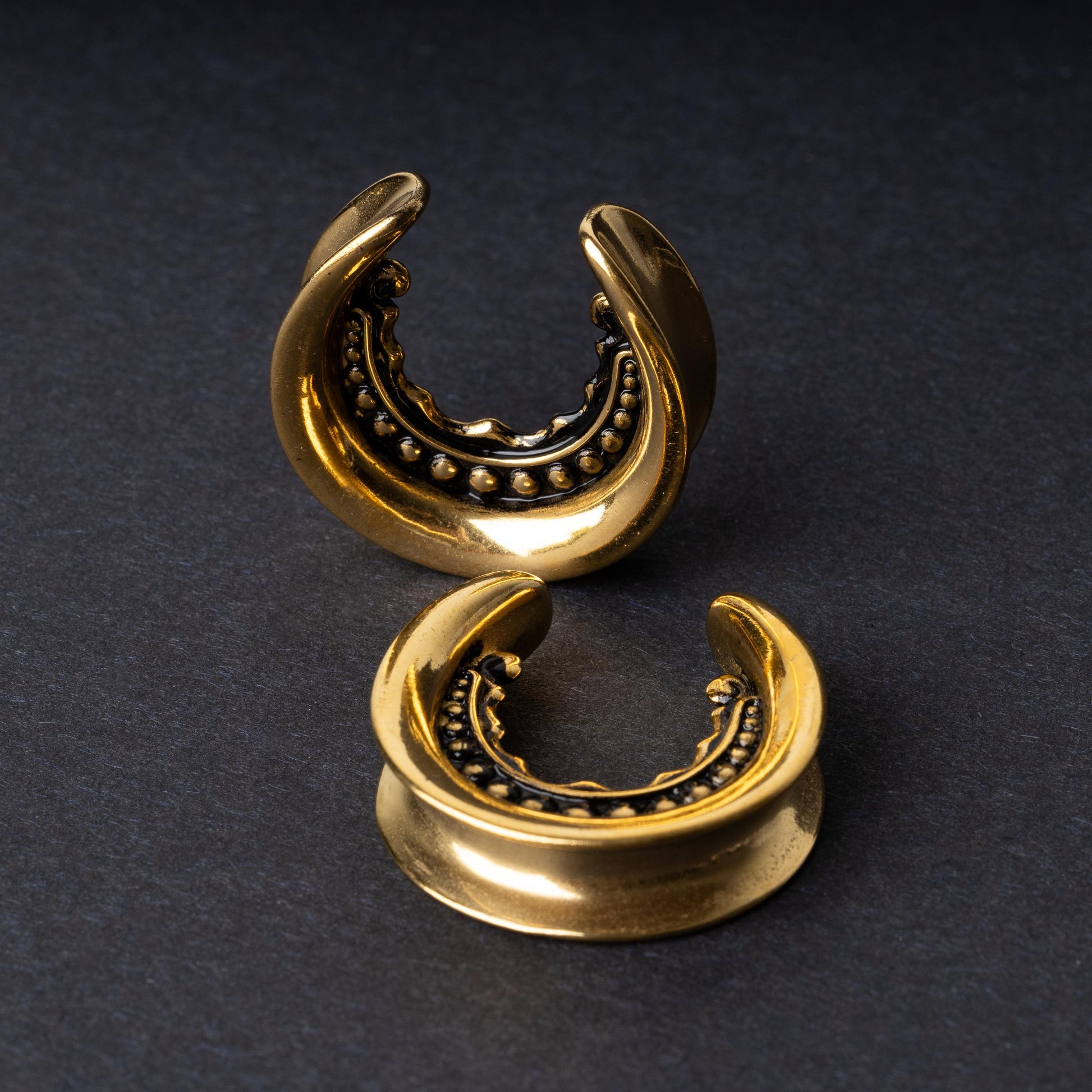 Gold Saddle Plugs for Stretched Ears, Plugs and Tunnels, Gauges, Plug and Tunnel Jewelry, Alternative Wedding Jewelry