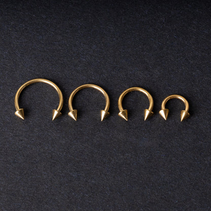 Gold Spiked Horseshoe G23 Titanium Septum Ring – 6mm, 8mm, 10mm or 12mm Hoop, 16G (1.2mm) Hinged Segment for Nose, Conch, or Ear