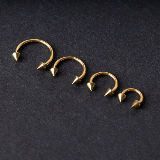 Gold Spiked Horseshoe G23 Titanium Septum Ring – 6mm, 8mm, 10mm or 12mm Hoop, 16G (1.2mm) Hinged Segment for Nose, Conch, or Ear