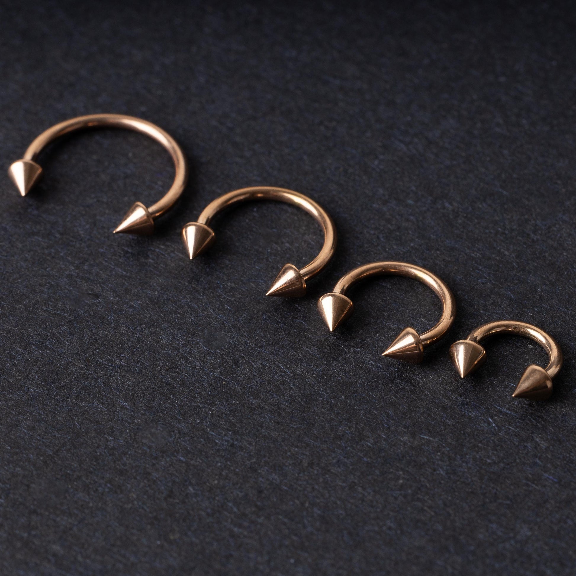 Rose Gold Spiked Horseshoe G23 Titanium Septum Ring – 6mm, 8mm, 10mm or 12mm Hoop, 16G (1.2mm) Hinged Segment for Nose, Conch, or Ear