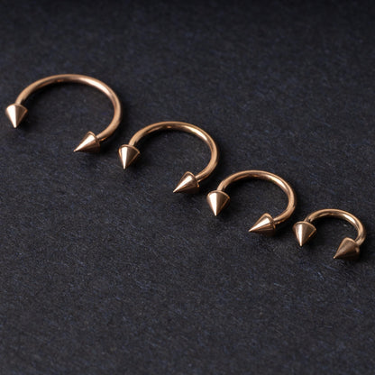 Rose Gold Spiked Horseshoe G23 Titanium Septum Ring – 6mm, 8mm, 10mm or 12mm Hoop, 16G (1.2mm) Hinged Segment for Nose, Conch, or Ear