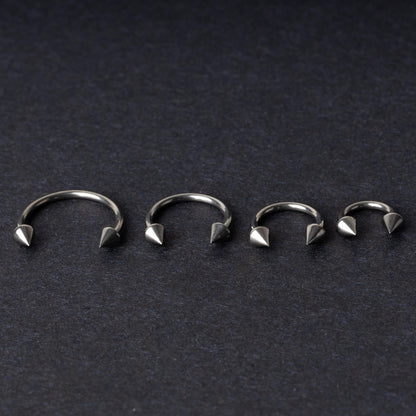 Silver Spiked Horseshoe G23 Titanium Septum Ring – 6mm, 8mm, 10mm or 12mm Hoop, 16G (1.2mm) Hinged Segment for Nose, Conch, or Ear