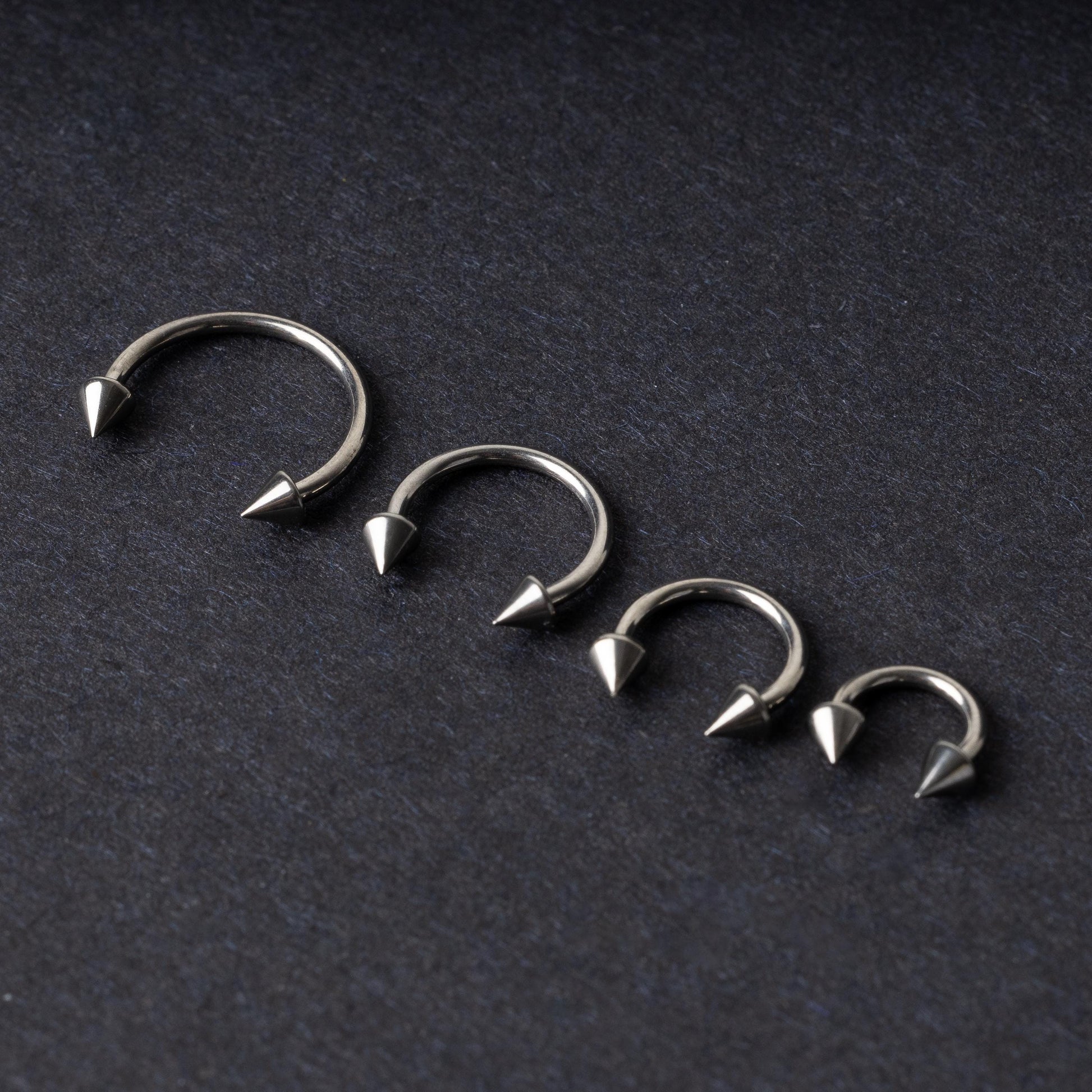 Silver Spiked Horseshoe G23 Titanium Septum Ring – 6mm, 8mm, 10mm or 12mm Hoop, 16G (1.2mm) Hinged Segment for Nose, Conch, or Ear