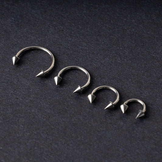 Silver Spiked Horseshoe G23 Titanium Septum Ring – 6mm, 8mm, 10mm or 12mm Hoop, 16G (1.2mm) Hinged Segment for Nose, Conch, or Ear