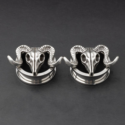 Pair of Rams Head Tunnels for Stretched Ears, Plugs and Tunnels, Gauges, Jewelry for Stretched Ears, Alternative Jewelry.