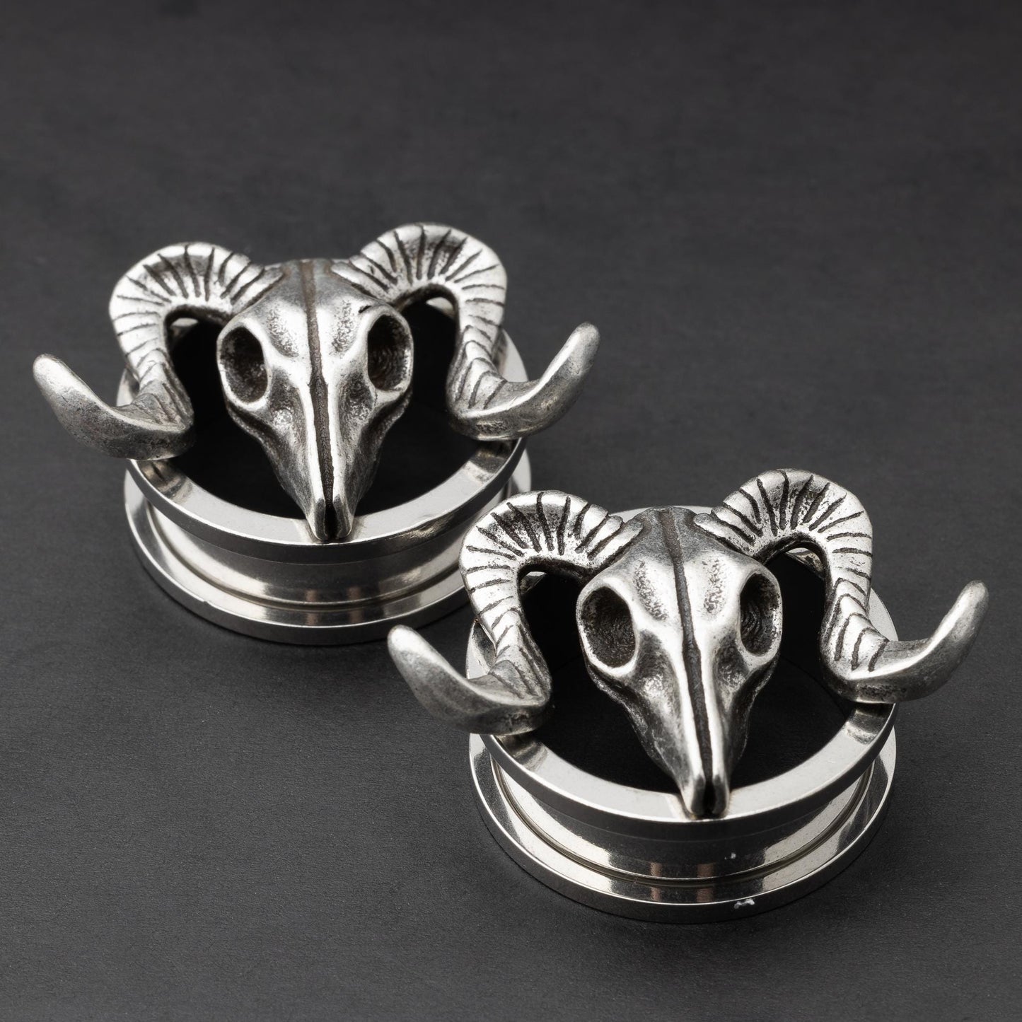 Pair of Rams Head Tunnels for Stretched Ears, Plugs and Tunnels, Gauges, Jewelry for Stretched Ears, Alternative Jewelry.