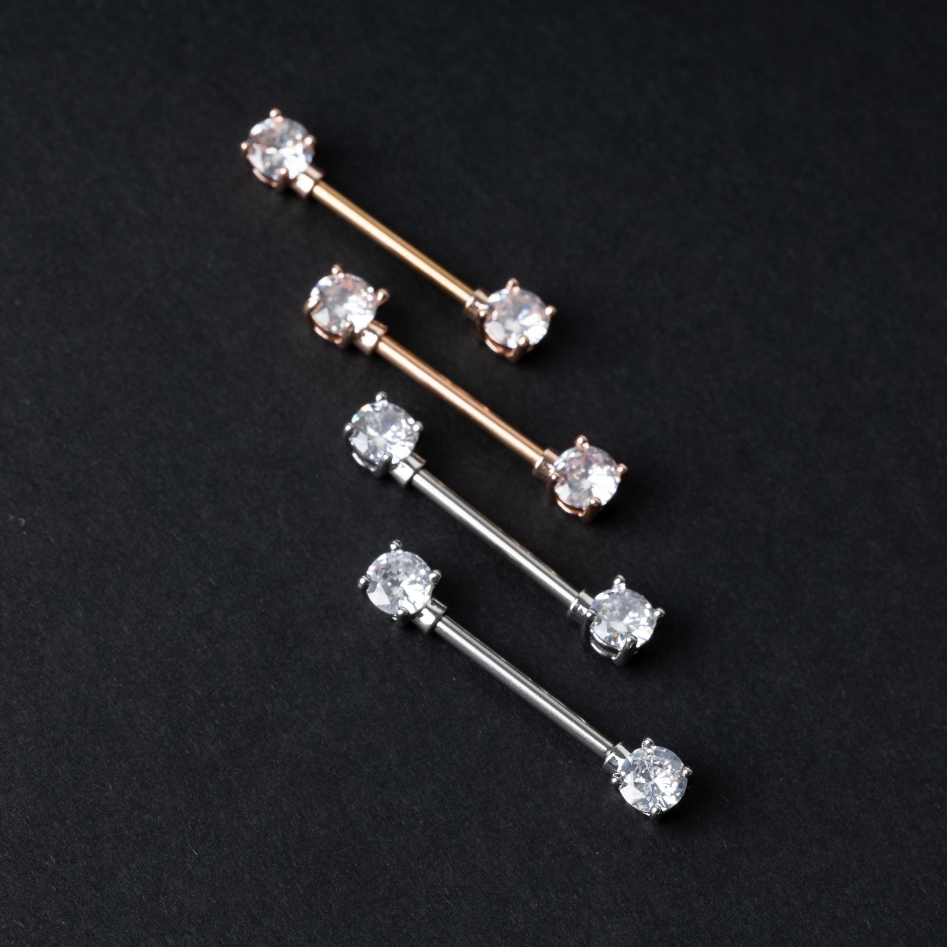 Jewelled Nipple Bars, Nipple Jewelry, Silver and Rose Gold, Stainless Steel Barbell