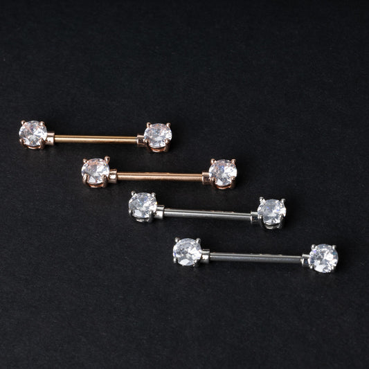 Jewelled Nipple Bars, Nipple Jewelry, Silver and Rose Gold, Stainless Steel Barbell