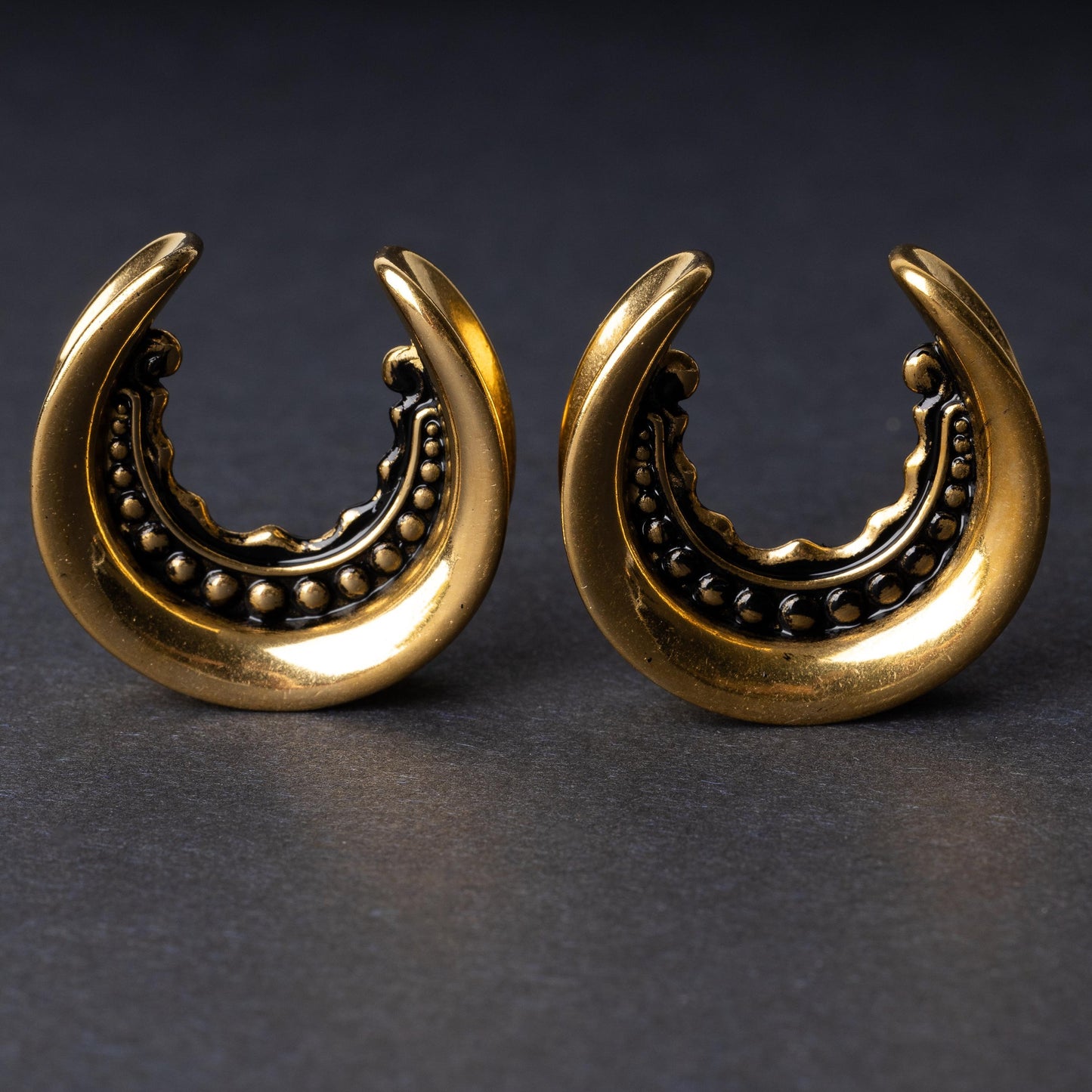 Gold Saddle Plugs for Stretched Ears, Plugs and Tunnels, Gauges, Plug and Tunnel Jewelry, Alternative Wedding Jewelry