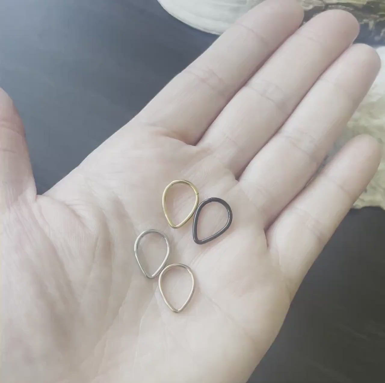 Triangle Septum Ring - 8mm and 10mm V-shaped Ear or Septum Clicker 16 Gauge 1.2mm Water-drop Tear-drop hinged Segment clicker - Nose -  Ring